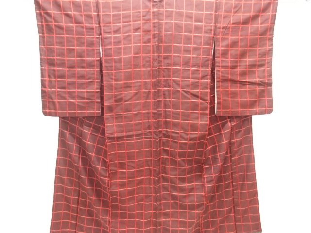 JAPANESE ANTIQUE OMESHI KIMONO / TAISHO ROMAN STYLE / SILK / WOVEN GRID